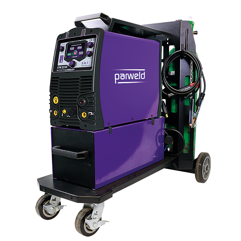 XTM221Di 5 in 1 MIG Inverter Welding power Source Machine on TR007 Trolley