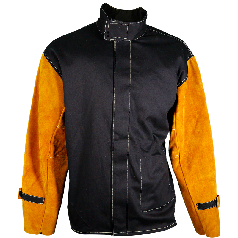 Panther BLACK Leather Sleeve Welders Jacket - P3787